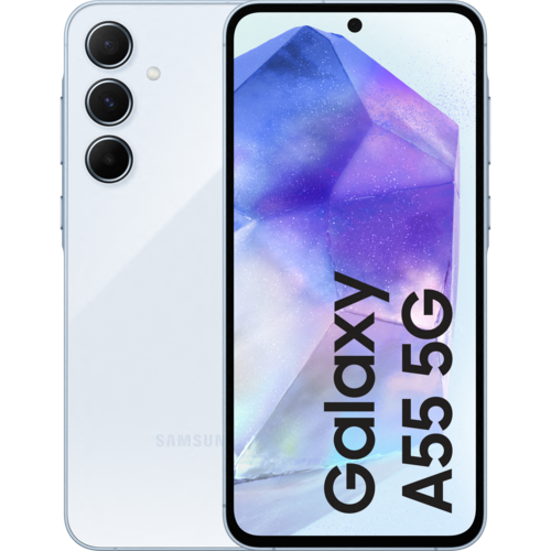 Samsung Galaxy A55 Awesome Iceblue voorkant en achterkant